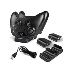 پایه شارژ دسته بازی XBOX شرکت DOBE مدل Dual Charging Dock به همراه 2 عدد باتری