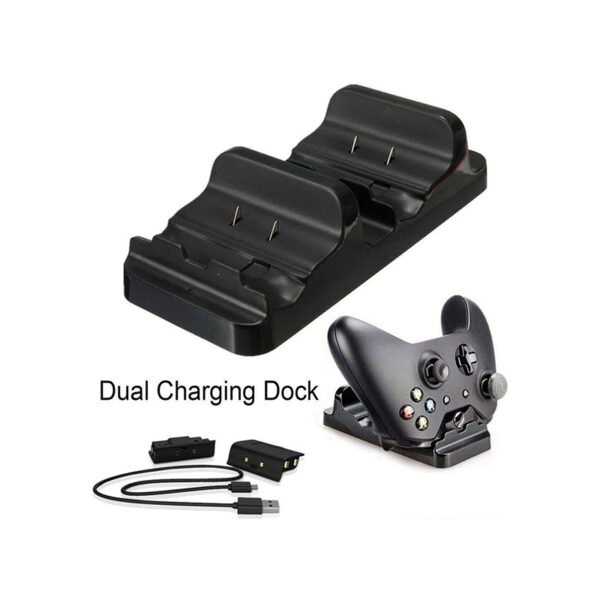 پایه شارژ دسته بازی XBOX شرکت DOBE مدل Dual Charging Dock به همراه 2 عدد باتری